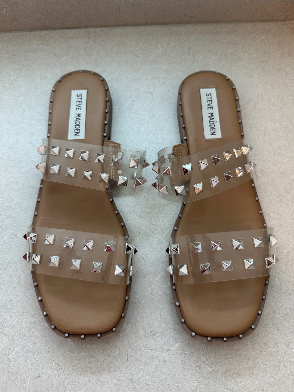 Steve Madden Clear Studded Slide Sandals